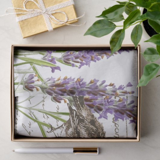 Lavender Bird Postcard Französisches Skriptdekoupa Seidenpapier (Geschenk)