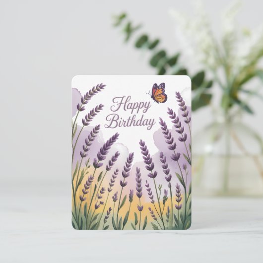 Lavender Birthday Card Dankeskarte (Stehend Vorderseite)