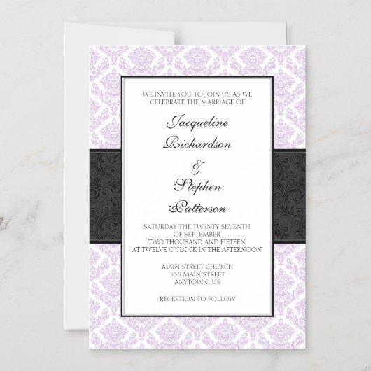 Lavender Black Damask Magnetic Wedites Magneteinladung (Vorderseite)