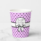 Lavender Black Polka Dot White Bow Personalisiert Pappbecher (Rückseite)
