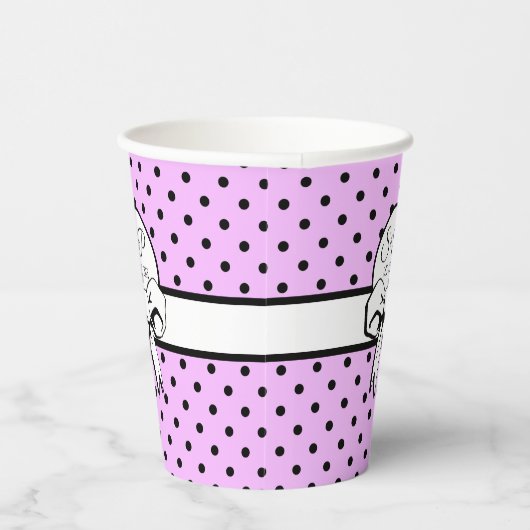 Lavender Black Polka Dot White Bow Personalisiert Pappbecher (Rechts)