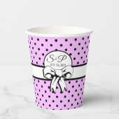 Lavender Black Polka Dot White Bow Personalisiert Pappbecher (Vorderseite)