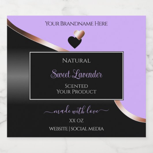 Lavender Black Wavy Rose Gold Hearts Produktlabel Alkoholflaschenetikett (Einzelnes Label)