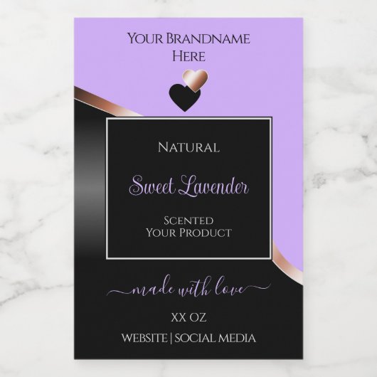 Lavender Black Wavy Rose Gold Hearts Produktlabel Lebensmitteletikett (Einzelnes Label)