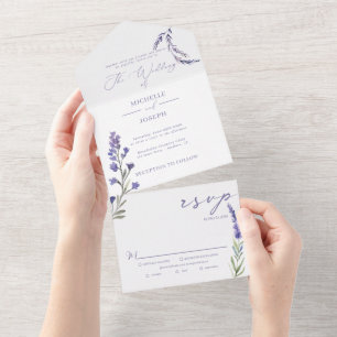 Lavender Bliss Elegante Hochzeit im Wasserfarbenbe All In One Einladung