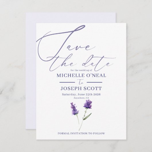 Lavender Bliss Elegante Hochzeit im Wasserfarbenbe Save The Date (Vorne/Hinten)
