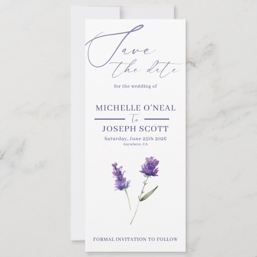 Lavender Bliss Elegante Hochzeit im Wasserfarbenbe Save The Date (Vorderseite)