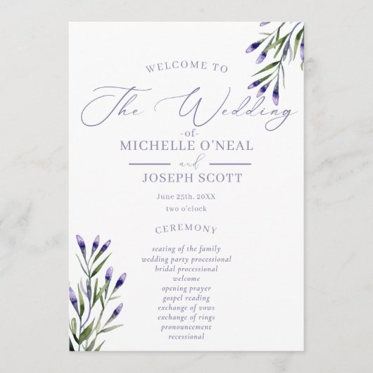 Lavender Bliss Elegantes Aquarellprogramm Programm (Vorderseite)