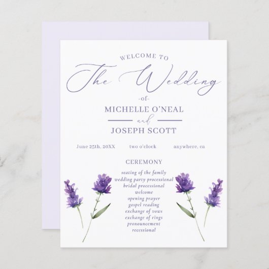 Lavender Bliss Elegantes Hochzeitsprogramm für Was (Vorne/Hinten)