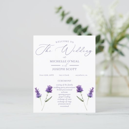 Lavender Bliss Elegantes Hochzeitsprogramm für Was (Stehend Vorderseite)