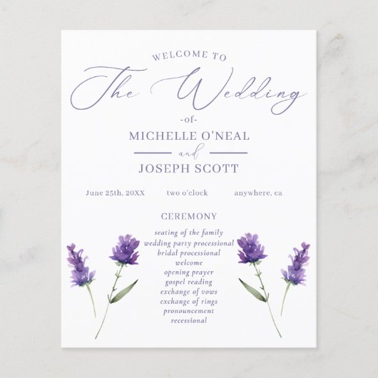 Lavender Bliss Elegantes Hochzeitsprogramm für Was (Vorderseite)