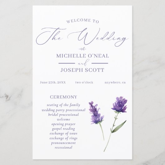 Lavender Bliss Elegantes Hochzeitsprogramm für Was (Vorderseite)