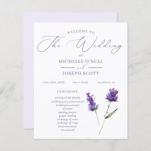 Lavender Bliss Elegantes Hochzeitsprogramm für Was (Vorne/Hinten)