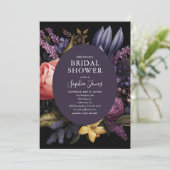 Lavender Bloom Dark Script Bridal Shower Einladung (Stehend Vorderseite)