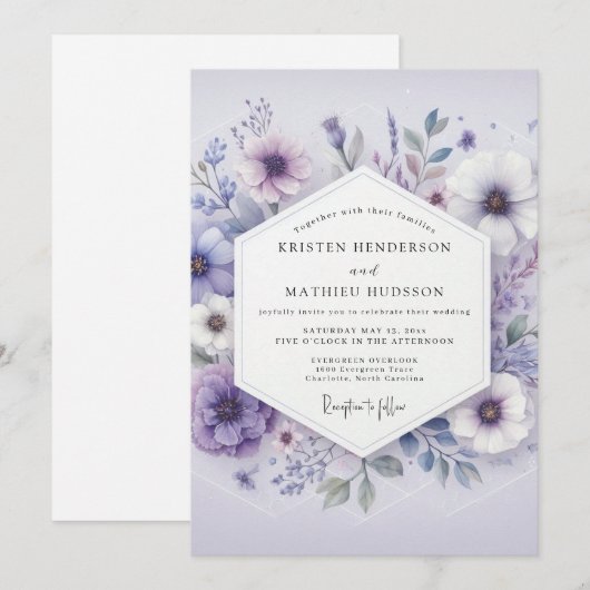 Lavender Bloom Meadow Wedding Einladung (Vorne/Hinten)