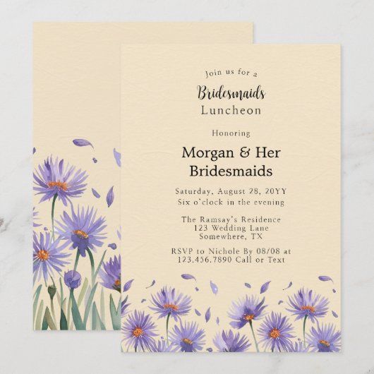 Lavender Bloom Wildblumen Bridesmaids Luncheon Einladung (Vorne/Hinten)