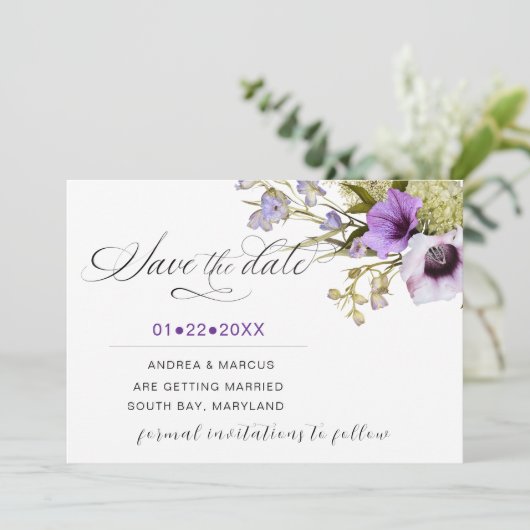 Lavender Blossom Whispers Save The Date (Stehend Vorderseite)
