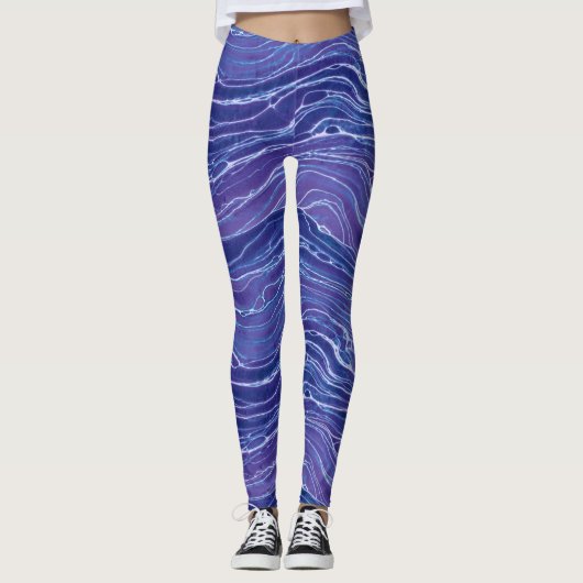 Lavender Blue Abstract Waves Pattern Leggings (Vorderseite)