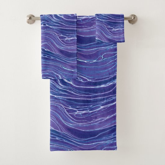 Lavender Blue Abstrakt Waves Muster Badhandtuch Set (Insitu)