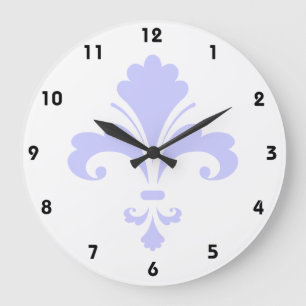Lavender Blue Fleur-de-lis Große Wanduhr