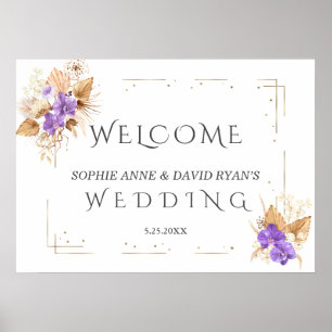 Lavender Blue Flowers Gold Wedding Willkommenszeic Poster