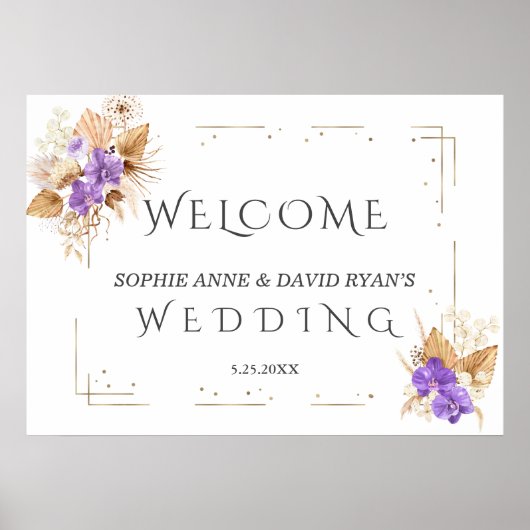 Lavender Blue Flowers Gold Wedding Willkommenszeic Poster (Vorne)