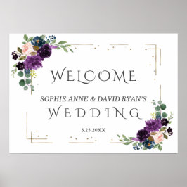 Lavender Blue Flowers Gold Wedding Willkommenszeic Poster