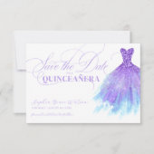 Lavender & Blue Glitzer Girly Dress Quinceanera Save The Date (Vorderseite)