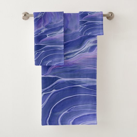 Lavender Blue Marble Acrylic Abstrakt Badhandtuch Set (Insitu)