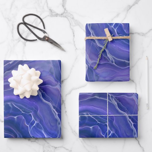 Lavender Blue Marble Acrylic Abstrakt Geschenkpapier Set (Vorderseite)