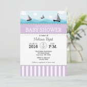 Lavender Blue Nautical Baby Dusche Einladung (Stehend Vorderseite)