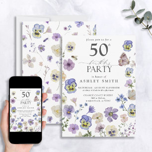 Lavender Blue Pressed Floral 50. Geburtstag Einladung