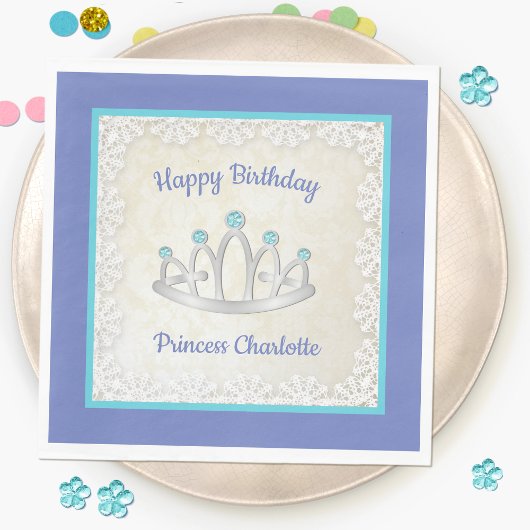Lavender Blue Princess Tiara Birthday Paper Napkin Serviette