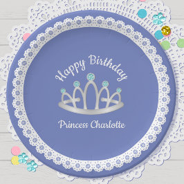 Lavender Blue Princess Tiara Birthday Paper Plate Pappteller