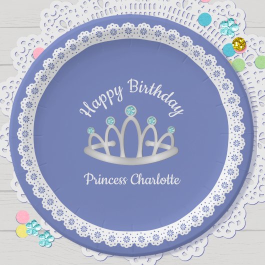 Lavender Blue Princess Tiara Birthday Paper Plate Pappteller