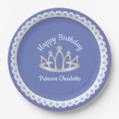 Lavender Blue Princess Tiara Birthday Paper Plate Pappteller (Vorderseite)