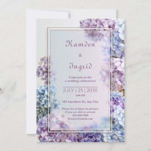 Lavender Blue Soft Focus Hydrangea Frame Wedding Einladung (Vorderseite)