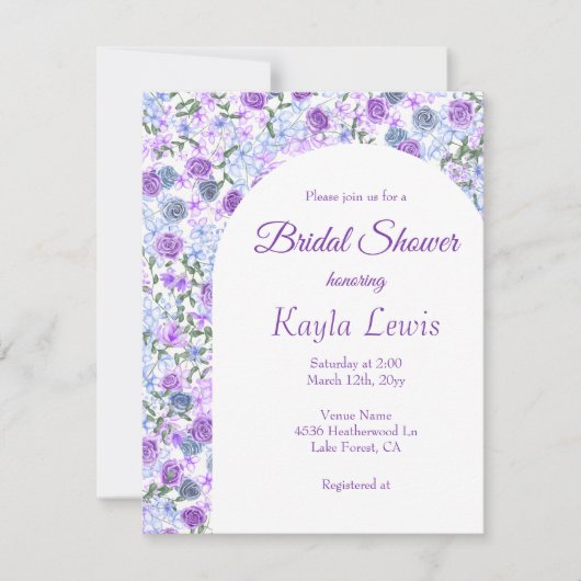 Lavender Blue Spring Garden Rose Brautparty Einladung (Vorderseite)