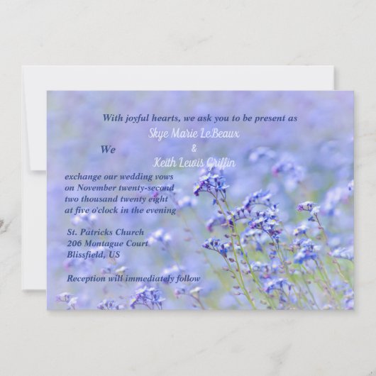 Lavender Blue Wild Blume Country Wedding Einladung (Vorderseite)