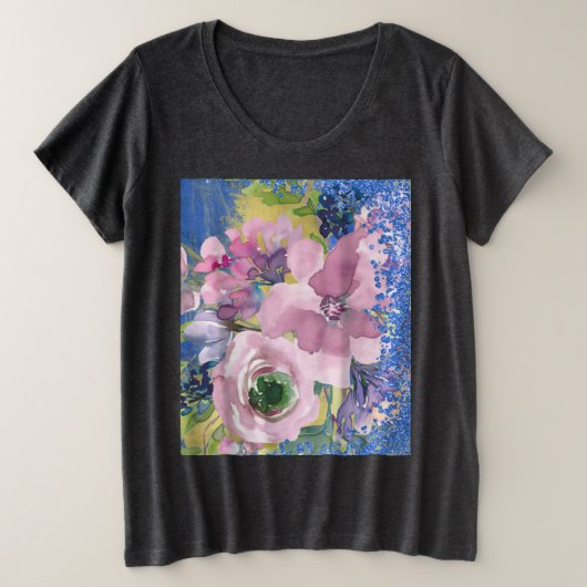 Lavender Blues Watercolor Glitzer Große Größe T-Shirt (Design vorne)