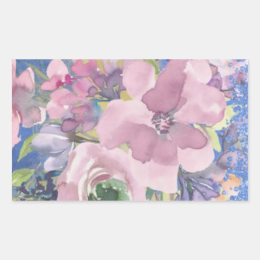 Lavender Blues Watercolor Glitzer Rechteckiger Aufkleber (Vorderseite)