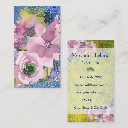Lavender Blues Watercolor Glitzer Visitenkarte (Vorne/Hinten)