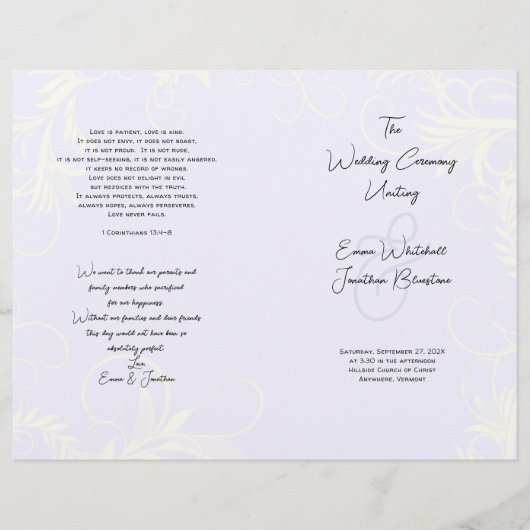 Lavender Blüh Folded Church Wedding Program (Vorderseite)
