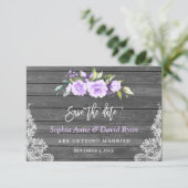 Lavender Blume Barn Wood Lace Wedding Save The Date (Stehend Vorderseite)
