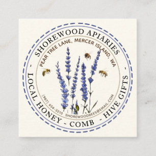 Lavender Blume Bienen Honey Ivory Dashed Border Quadratische Visitenkarte
