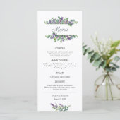 Lavender Blume Eucalyptus Foliage Wedage Menu Menükarte (Stehend Vorderseite)
