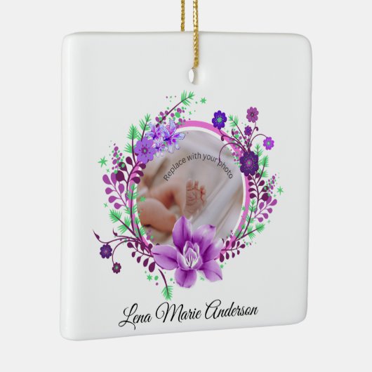 Lavender Blume Geburtshilfe Foto-Gedenk Keramikornament (Rechts)