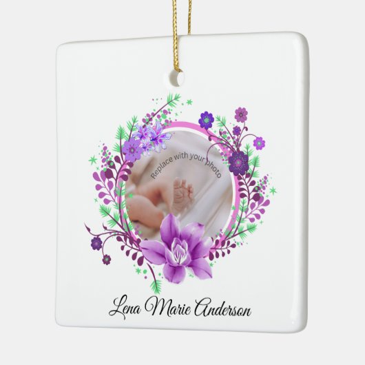 Lavender Blume Geburtshilfe Foto-Gedenk Keramikornament (Links)