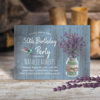 Lavender Blume & Hummingbird Dusty Blue Birthday Einladung