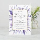 Lavender Blume Lilac Gold Frame Floral Wedding Einladung (Stehend Vorderseite)